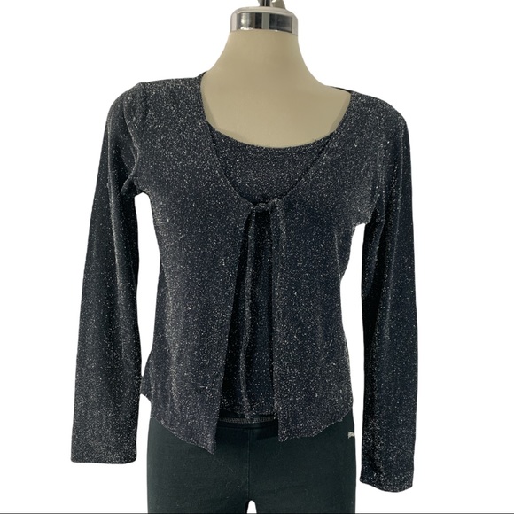 Orange Black Metallic sparkles Top Size S - Picture 1 of 8